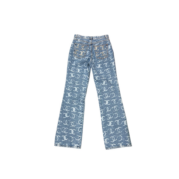 Chanel 23B Runway Light Blue Denim White CC Printed Logo Sequin Regular Jeans 38 - Picture 13 of 16